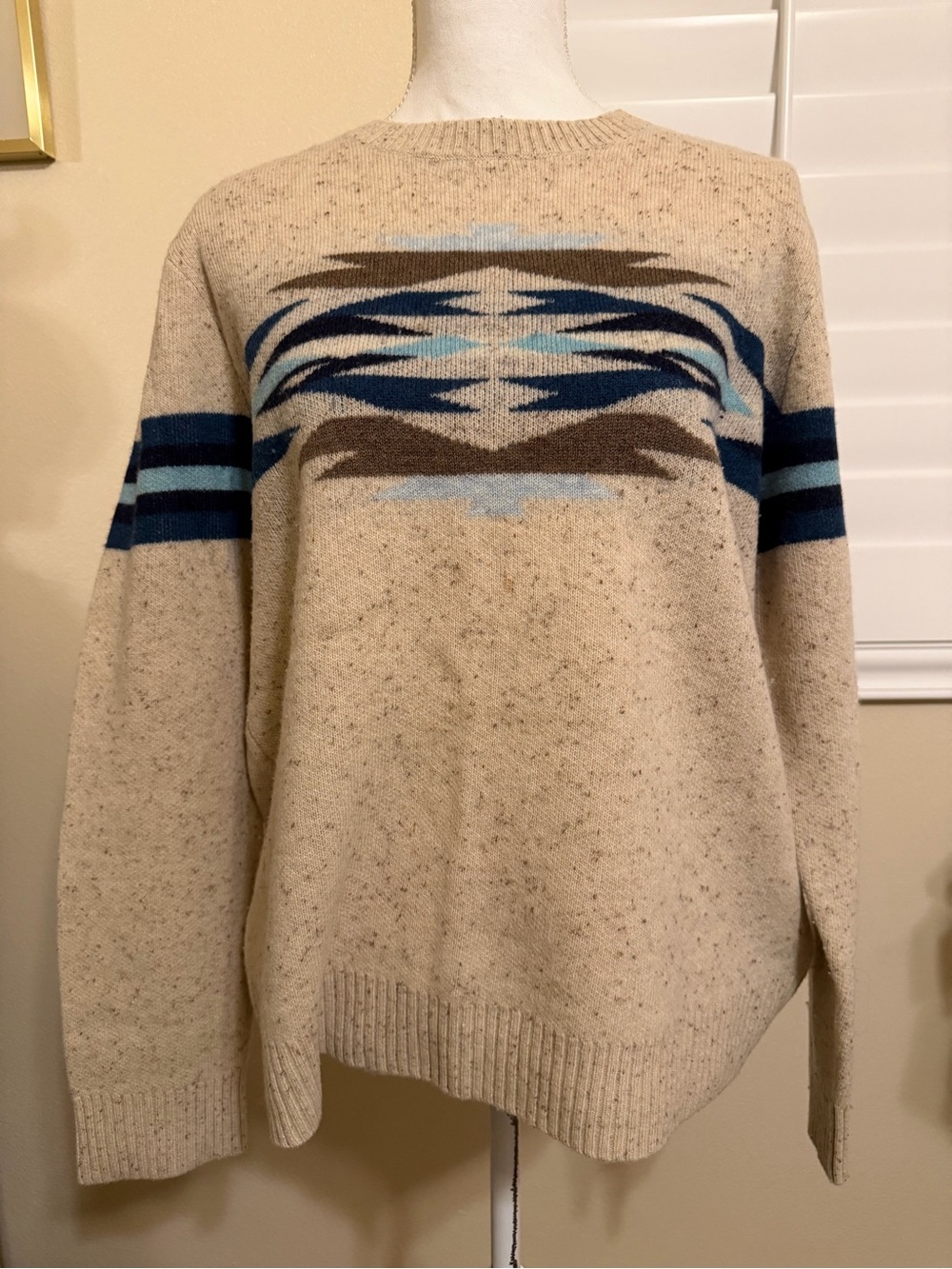 Women’s Vintage Pendleton Wool Crewneck Sweater with Aztec Accent